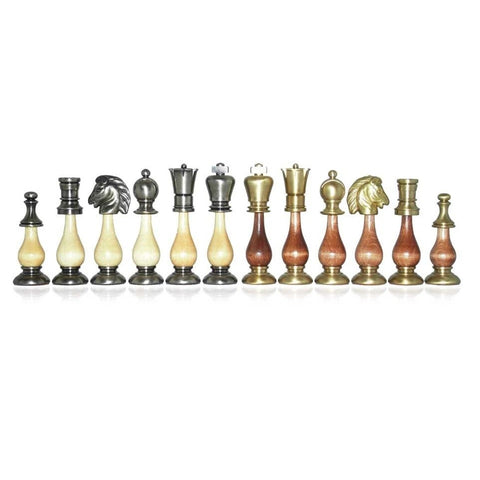 Italfama Brass Oriental Chess Set with Brown Leather Board, 10cm King