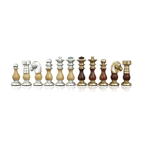 Italfama French Brass & Wood Chess Pieces Gold Silver 7.5cm King Italy