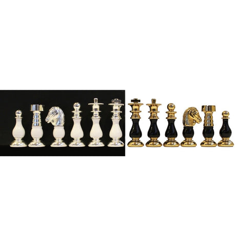 Italfama French Brass & Wood Chess Pieces Set, Gold Silver, 7.5cm King