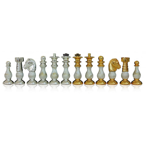 Italfama French Brass & Wood Chess Pieces Gold Silver Plated 7.5cm King