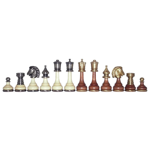 Italfama Brass & Wood Chess Pieces Gold Silver 9cm King Made in Italy