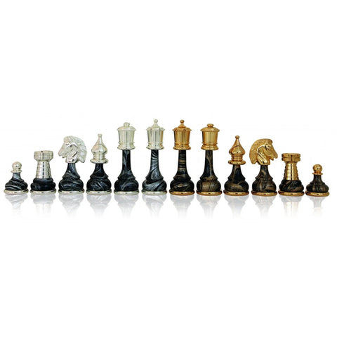 Italfama Persian Brass & Wood Chess Pieces Gold Silver Plated King 9cm