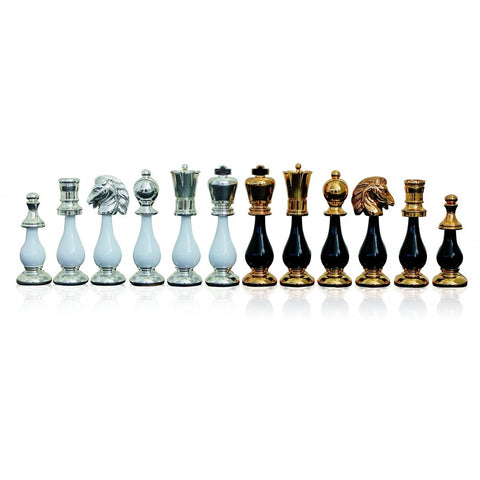 Italfama Brass & Wood Chess Pieces Gold Silver Plated King 10cm Italy