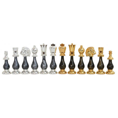 Italfama Brass & Wood Chess Pieces Set Gold Silver Finish King 10cm Italy
