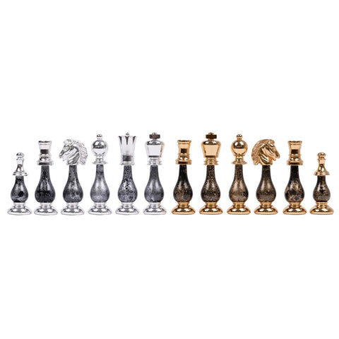 Italfama Brass & Wood Chess Pieces Set Gold Silver Finish King 10cm Italy