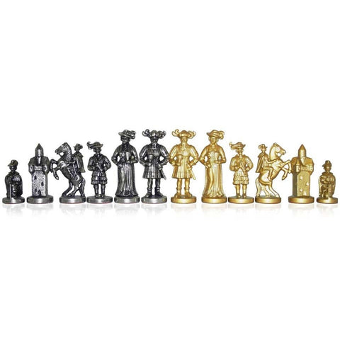 Italfama Landsknecht Metal Chess Set Gold Silver Marble Wood Board 50cm
