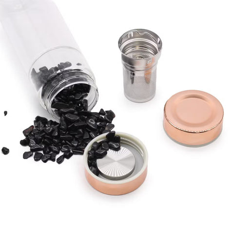Crystal Tea Infuser Bottle with Onyx Ancient Wisdom