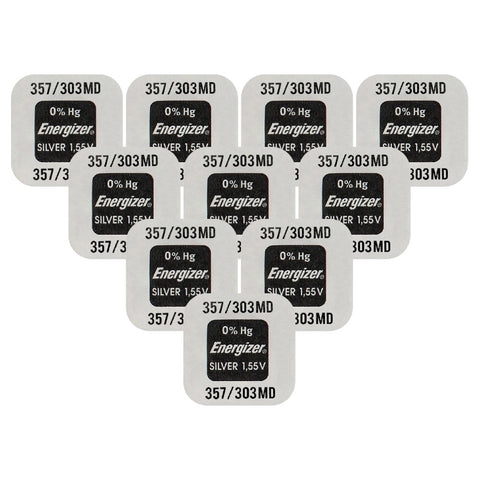 10x Energizer 357/303 SR44 LR44 1.55V Silver Oxide Watch Batteries