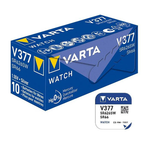 10x Varta 377 SR626SW SR66 1.55V Silver Oxide Watch Batteries