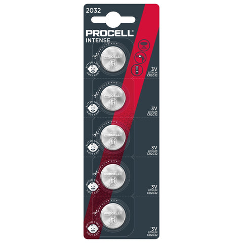 5x Procell Intense CR2032 Lithium Coin Batteries 3V by Duracell