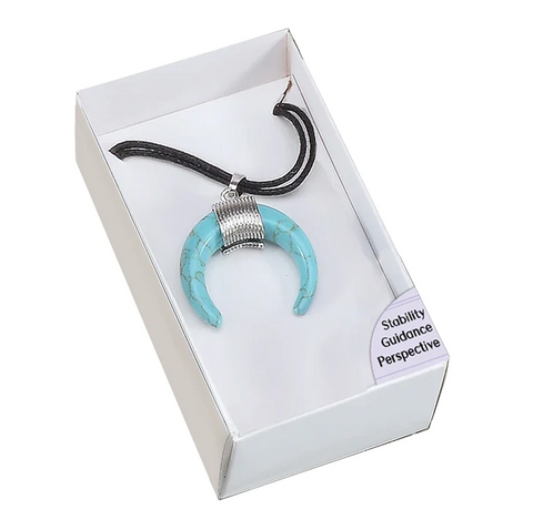 Teal Magnesite Crescent Moon Amulet Pendant Necklace by Lo Scarabeo