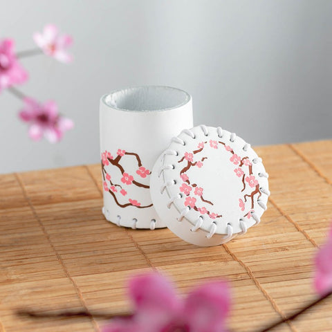 Japanese Cherry Blossom Leather Dice Cup White Multicolor by Q-Workshop