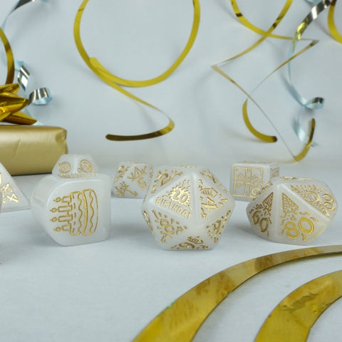 Q-Workshop 20 Years Happy Birthday Dice Set White & Gold Limited Edition S20Y03