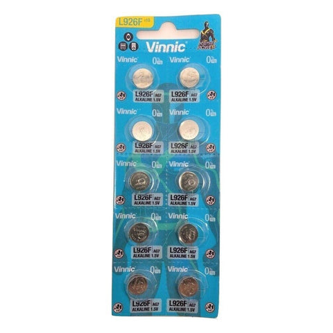 10x Vinnic L926 AG7 1.5V Alkaline Button Cell Batteries for Watches Remotes