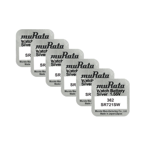 6x Murata 362 SR721SW Silver Oxide 1.55V Watch Batteries