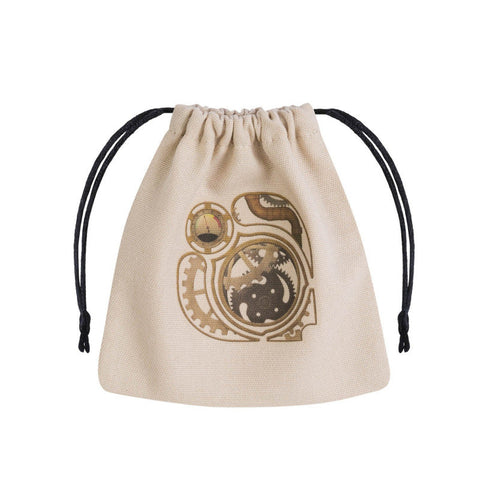 Steampunk Dice Bag Beige Cotton Drawstring Pouch for RPG DND Q-Workshop