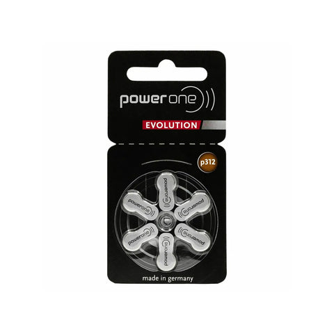 6 Power One Evolution Varta Size 312 Pr41 Hearing Aid Bateries 1.45V Germany NEW