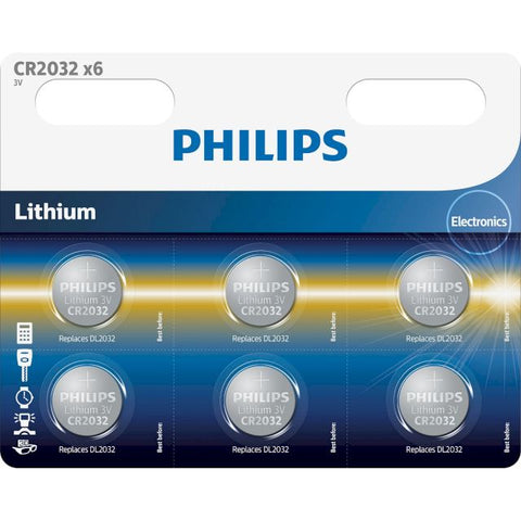 6x Philips CR2032 3V Lithium Coin Cell Batteries DL2032 Button