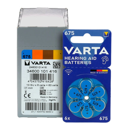 60x Varta 675 Zinc Air Hearing Aid Batteries 1.45V PR44 60-Pack