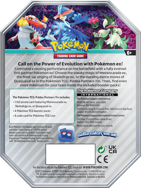 Pokemon TCG Paldea Partners Tin Quaquaval ex + 4 Booster Packs