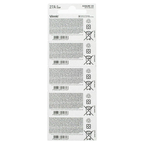 5x Vinnic A27 27A 12V Alkaline Batteries EL812 L828 Remote Control