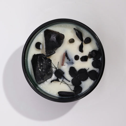 Knight of Swords Cedarwood Patchouli Crystal Candle Black Obsidian 22hr