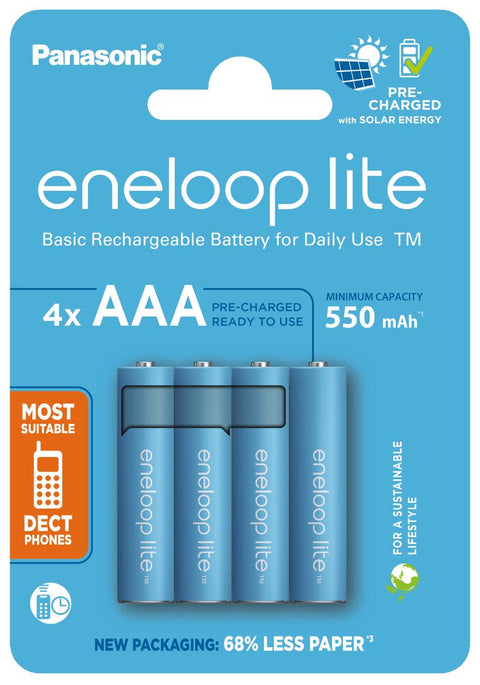 4x Panasonic Eneloop Lite AAA Rechargeable Batteries 550mAh NiMH 1.2V