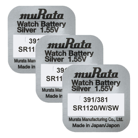 3x Murata 391 381 SR1120 Silver Oxide Watch Batteries 1.55V