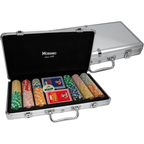 Modiano 300pc 14g Poker Chip Set with Case, 2 Decks Cards & Dice