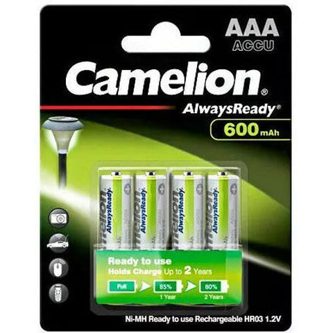 4x Camelion AAA 600mAh NiMH Rechargeable Batteries Always Ready Green