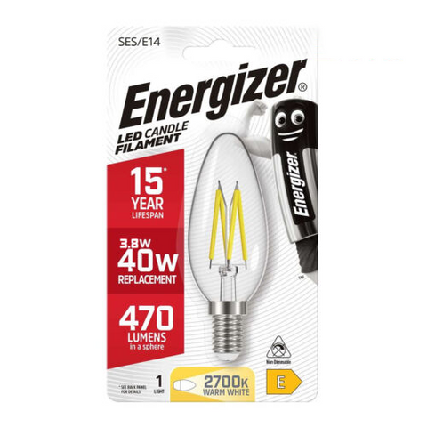 Energizer LED Candle Filament Bulb E14 3.8W 470lm 2700K Warm White