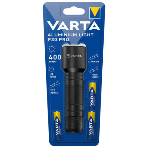 Varta F30 Pro Aluminium LED Flashlight 400 Lumens 3x AAA Batteries