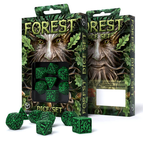 Q-Workshop Forest Jungle Green & Black Polyhedral RPG Dice Set 7pc