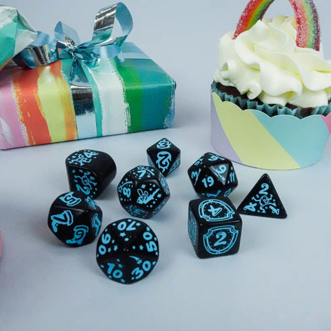 Q-Workshop 20th Anniversary My Very First Dice Set Shimmer Black Turquoise