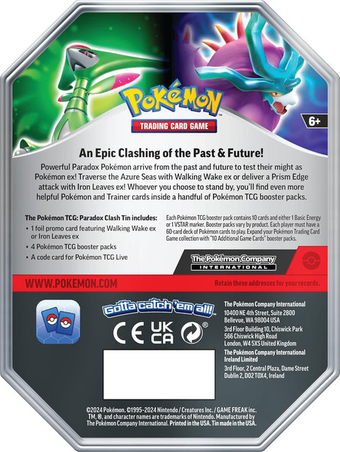 Pokemon TCG Paradox Clash Iron Leaves ex Tin with 4 Booster Packs