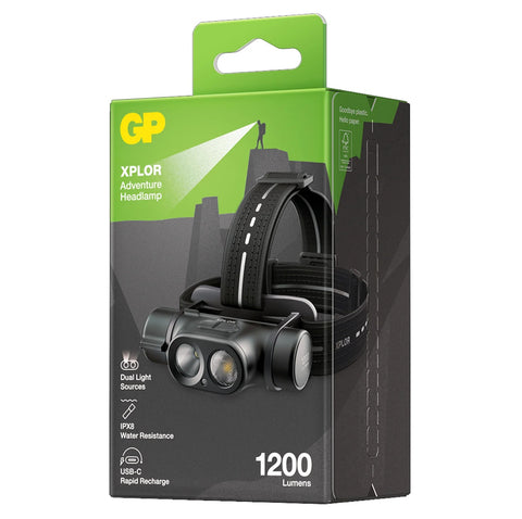 GP Xplor PHR19 1200 Lumen USB-C Rechargeable LED Headlamp IPX8 w Battery