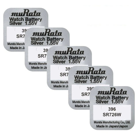 5x Murata 396 SR726W 1.55V Silver Oxide Watch Batteries Lot