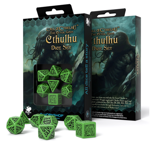 Q-Workshop Call of Cthulhu Outer Gods 7 Dice Set Green Black RPG