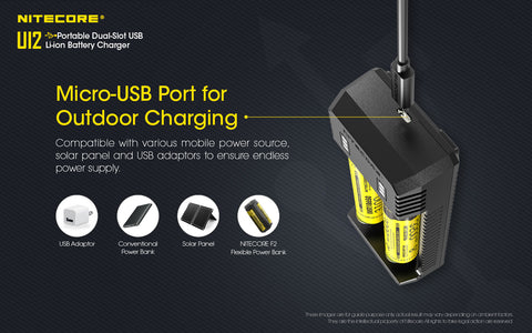 Nitecore Ui2 Portable Dual-Slot USb Battery Charger Batteries Not Included 3.6 V