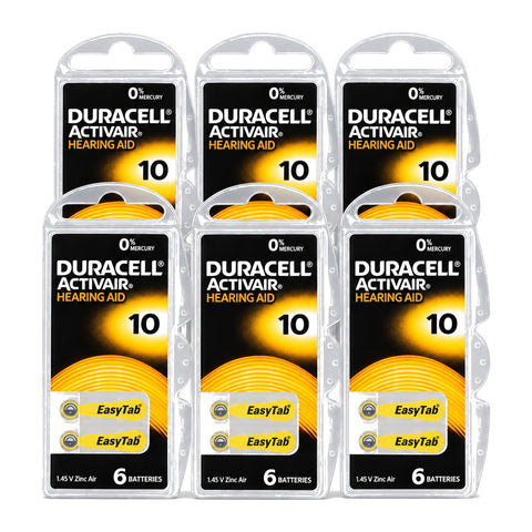 36x Duracell Activair Size 10 PR70 hearing aid batteries - 6 packs of 6