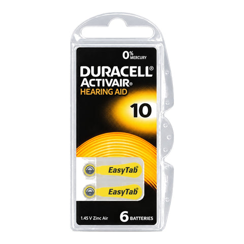 Duracell Activair Size 10 PR70 hearing aid batteries 6-pack