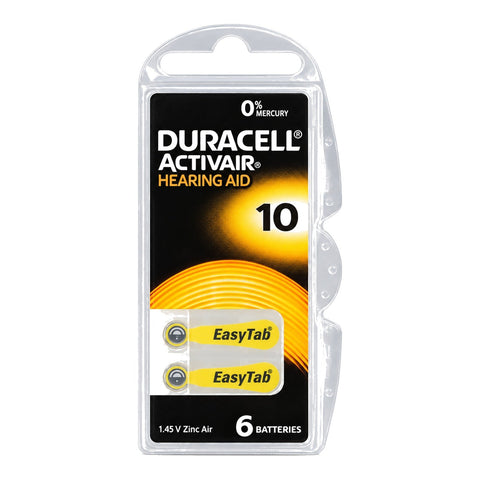 Duracell Activair 10 PR70 DA10 hearing aid battery blister of 6