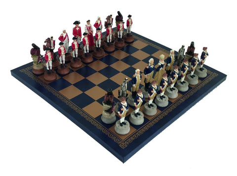 American Revolutionary War Chess Set, Hand-Painted, Faux Leather Board, Italfama