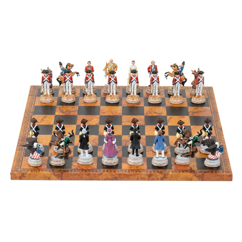American Revolution Chess Set, Hand-Painted Pewter, Faux Leather Board, Italfama