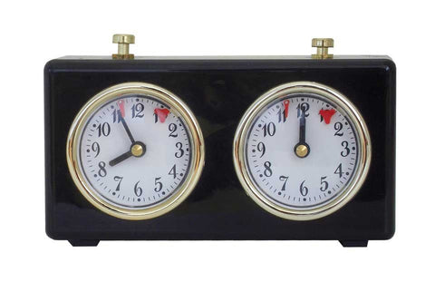 Classic Analog Chess Clock Black Plastic Gold Trim - Italfama Italy