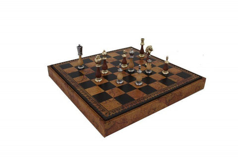 Arabic Chess Set Metal & Wood, Leather Board, Checkers & Backgammon Italfama