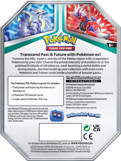 Pokemon TCG Paldea Legends Tin Miraidon EX with 4 Booster Packs