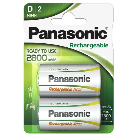 2x Panasonic D Rechargeable NiMH Batteries 2800mAh 1.2V Ready to Use