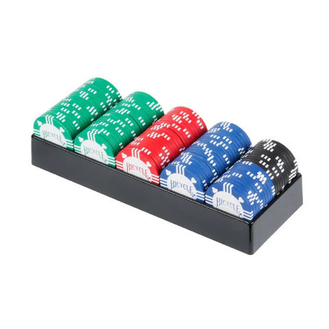 Bicycle 100 Poker Chip Set With Tray 8 Gram Clay Filled 4 Colors Tournament
