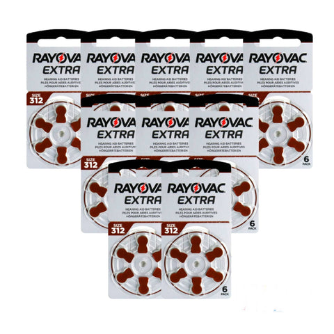 60x Rayovac Extra Advanced Size 312 Pr41 Hearing Aid Batteries 1.45V Zinc Air